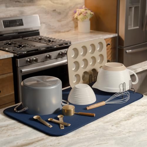 S&T INC. Dish Drying Mat Jumbo, 18” x 30”, Absorbent Microfiber Kitchen Counter Mat, Dish Drying Pad for Dishes, Utensils, Pots and Pans, Jumbo, Navy - size: 18" x 30"