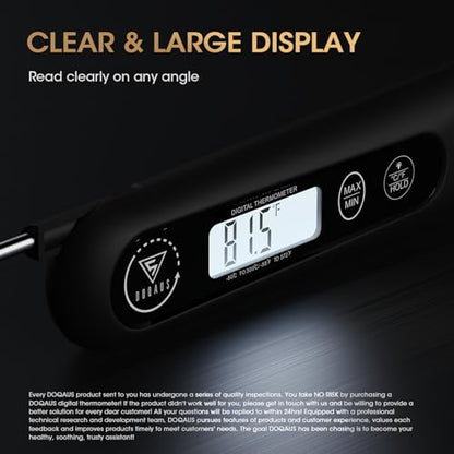 DOQAUS Meat Thermometer Digital for Cooking, Waterproof Instant Read Food Thermometer with 2S Response, Backlight LCD, Foldable Probe for BBQ Smoker Turkey Candy Oil Fry | Waterproof Backlight LCD, Foldable Probe for BBQ Smoker Turkey Candy Oil Fry