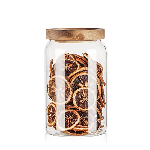 Labina Glass Storage Container Airtight Food Jars Kitchen Canister with Wood Lids, 33 Oz Wide Mouth Pantry Organization Glass Jar for Flour, Sugar, Cookie, Spagetti, Nuts and Candy - size: A3: 33 Oz 1 pcs