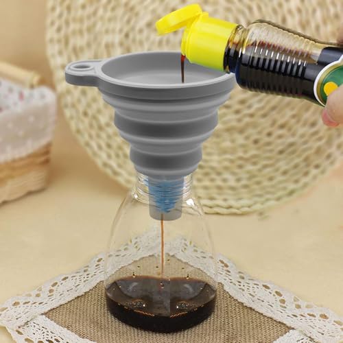 3PCS Silicone Collapsible Funnels Set for Kitchen Use Compact and Portable Liquid Transfer Tool, Grey - color: 3 Shades Of Gray
