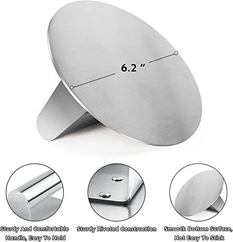 HULISEN Stainless Steel Burger Press, 6.2 inch Round Burger Smasher, Professional Griddle Accessories Kit, Grill Press Perfect for Flat Top Griddle Grill Cooking - size: 6.2 inch