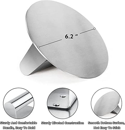 HULISEN Stainless Steel Burger Press, 6.2 inch Round Burger Smasher, Professional Griddle Accessories Kit, Grill Press Perfect for Flat Top Griddle Grill Cooking - size: 6.2 inch