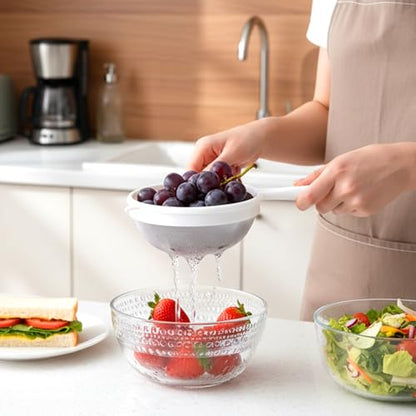 3 PCS Plastic Fine Mesh Strainer Set with Handle, Nylon Sieve Fine Food Mesh Colander with Double Ear for Baking Kitchen Yogurt Tea Juice Coffee Honey Milk Pasta
