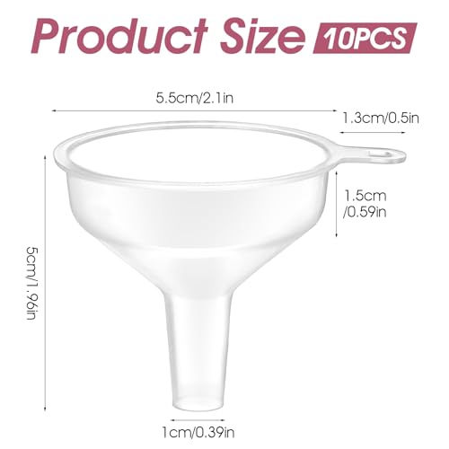 10 Pack Small Funnels Food Grade Mini Funnel Easily Transfer Liquids Granules Powders Plastic Funnels for Kitchen Use Filling Bottles Water Bottle Funnel Lotion Essential Oils