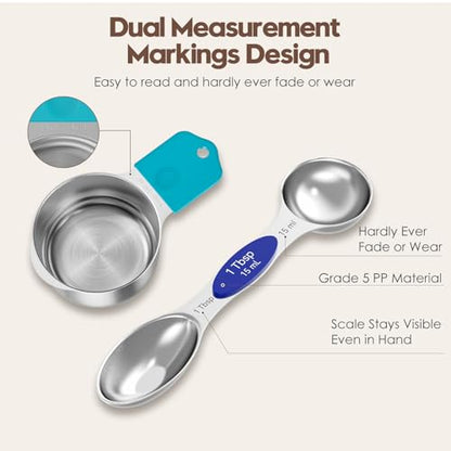 Magnetic Measuring Cups and Spoons Set – 304 Stainless Steel | Dual-sided Design | 15-Piece with Leveler | N52 Space-Saving Magnetic Nesting | Baking & Meal Prep | Kitchen Gift (Colorful) - color: Magnetic Measuring Cups and Spoons Set - Colorful
