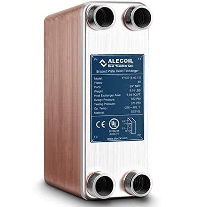 3"x8"-40 Plates Heat Exchanger with 3/4" MPT Port Water to Water 316L Stainless Steel Brazed Plate Heat Exchanger for Water Heating, Floor Heating, Industrial and Commercial Refrigeration - size: 3"X8"-40P