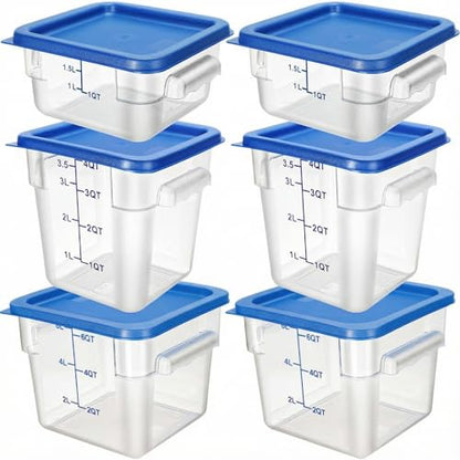 Lallisa 6 Pcs Food Storage Containers with Lids, Clear Square Food Containers with Handles Polycarbonate Restaurant Container Commercial Cereal Storage Set for Kitchen, 2, 4 and 6 Qt(Blue) - color: Blue