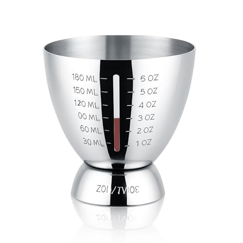 Cocktail Measuring Jigger for Bartending with Graduated Markings 1 oz to 6oz Heavy Duty 18/8 Multi-Unit Measure Stainless Steel Shot Measure Cup - color: #2 Silver 1PC