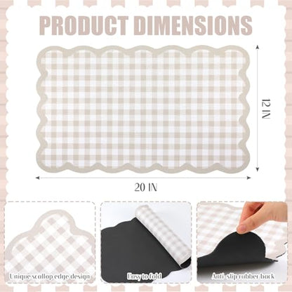 Scalloped Gingham Coffee Mat 12" x 20" Absorbent Coffee Bar Mat Gingham Espresso Matt for Counter(Brown) - color: Brown