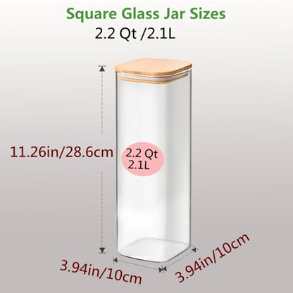 2.2 Qt Square Glass Storage Containers with Lids, Clear Food Storage Container Jar with Sealing Bamboo Lid Storage Containers for Pasta, Oats, Coffee, Flour, Sugar (Square -3Pack) - size: Square 2.2 Qt -3Pack