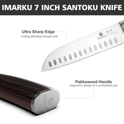 imarku 3 Pieces Knife Set, Japanese High Carbon Stainless Steel Chef Knife Set, Professional Chef Knives with Ergonomic Pakkawood Handle, Ultra Sharp Cooking Knives for Kitchen & Home Cooking - color: Red Brown