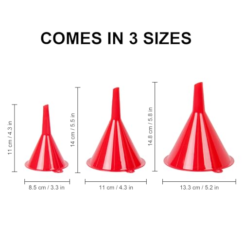 Plastic Kitchen Funnel Set of 3 with Brush – BPA Free Food Grade Funnels for Filling Canning Bottles Oil, Multifunctional for Cooking Lab Automotive, Red - color: Red