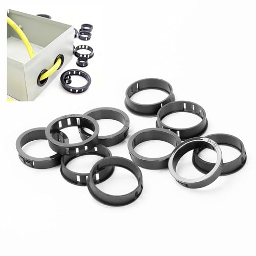 10 Pcs Cable Grommets, 1-3/4" (45 mm) Cable Snap Bushing Grommets, Black Snap Bushing Grommet Kit, Round Nylon Snap in Locking Electrical Wire Cord Grommet Set for Wiring Hose Tubing Knockout - size: 45mm
