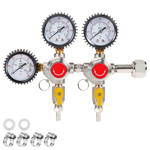 Co2 Regulator for Kegerator, CGA-320 Co2 Regulator Dual Output Co2 Tank Regulator with 4 Hose Clamps, Draft Beer Kegerator Co2 Regulator Co2 Pressure Regulator for Home Brewing - size: Dual Output