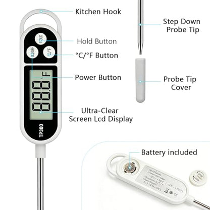 Candy Thermometer Digital Instant Read for Meat Kitchen Cooking Food Oil Deep Fry BBQ Grill Smoker (1, 9.4in) - size: 9.4in