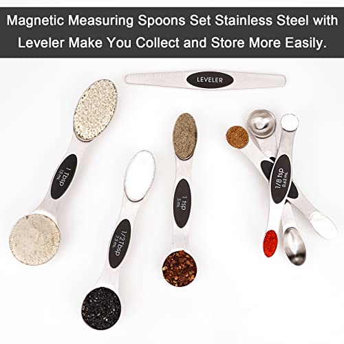Aovchei 7 PCS Magnetic Measuring Spoons Set, Dual Sided, Stainless Steel Small Tablespoon, Teaspoons, Fits in Spice Jars, for Dry and Liquid, Black - size: 7pcs-black