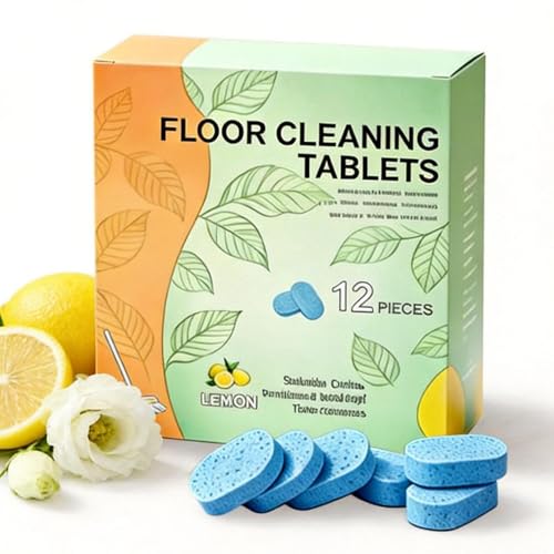 12pcs Floor Cleaner Tablets, Pre-Measured Dissolvable Cleaning Tablets, Deep Cleans for Multiple Hard Floors, Tile, Vinyl, Hardwood, Fresh Lemon Scent, Compatible with Robot Mops & Wet Dry Vacuum