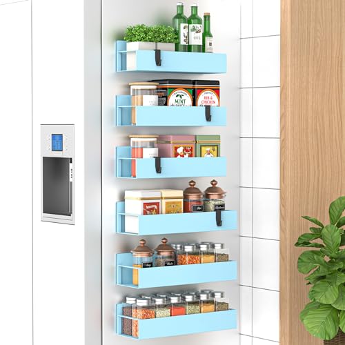 HuggieGems 6 Pack Magnetic Spice Storage Rack Organizer for Refrigerator and Oven, Blue Fridge Organizers and Storage - color: Blue, size: 6 Pack