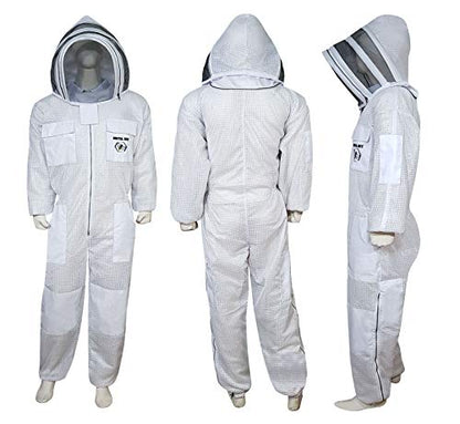 Brutul Bee 3 Layer Beekeeping Ultralight Ventilated Suit with Fencing Veil - color: White, size: Large