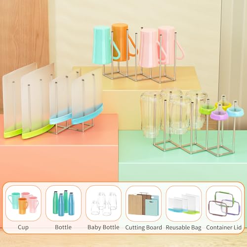 Foldable Baby Bottle Drying Rack-10 Poles Water Bottle Organizer for Cups,Travel Mugs,Silicone Bags- Collapsible Stainless Steel Bottle Rack Dryer (Silver) - color: Silver