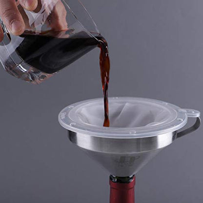 Stainless Steel Funnel with Fine Mesh Strainer, 5-Inch Metal Hopper with Handle, 300 Mesh Cooking Oil Filter Jam Straining Set for Transfer of Liquid Ingredients/Wine/Liquor/Enzymes