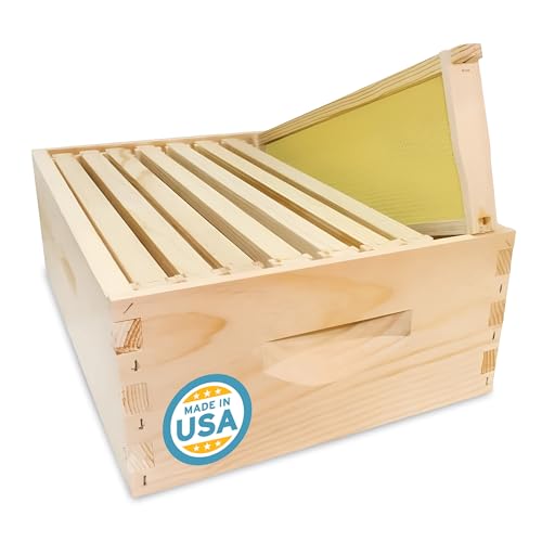 Mann Lake 8-Frame Medium Super Kit, Fully Assembled 6⅝" Super Box with 8 Durable Frames & Beeswax-Coated Plastic Foundation for Honey Storage, Beekeeping and Hive Expansion, Made in USA, Unpainted - color: Not Painted Deep Hive Kit