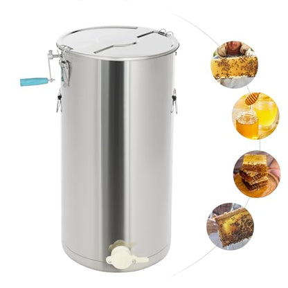 2 Frame Honey Extractor Stainless Steel Manual Honey Press Extractor with Bucket, Honey Bee Supplies and Equipment for 24 x 50cm Nest Spleen Silver