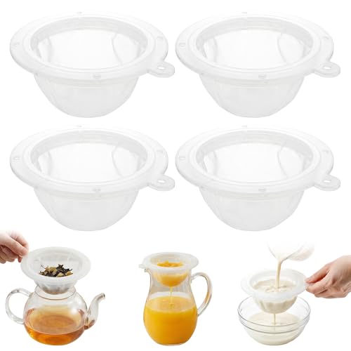 4PCS Food Filter Strainer, 5 Inch Reusable Nylon Plastic Strainer for Oils, Juice, Kefir,Wine, Coffee, Milk, Tea, Powder,Nut Milk,Honey(200+100 Mesh) - size: Strainer