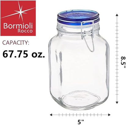 Bormioli Rocco Fido Square Jar with Blue Lid, 67.5-Ounce, 149550MRF121990 - color: Blue Top, size: 67.75 fl oz