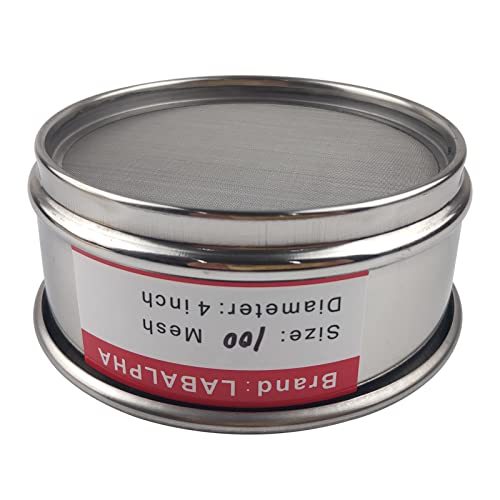 LABALPHA 100 Mesh Lab Sieves, Test Sieve #100 Mesh, 4'' Diameter, 304 Stainless Steel Wire Cloth (0.15mm) - size: 100 mesh (0.15mm)