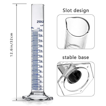 Thick Glass Graduated Cylinder Measuring Liquid Lab Hexagon Base Cylinders Come with One Glass Dropper (Glass, 250ML) - size: 250ml