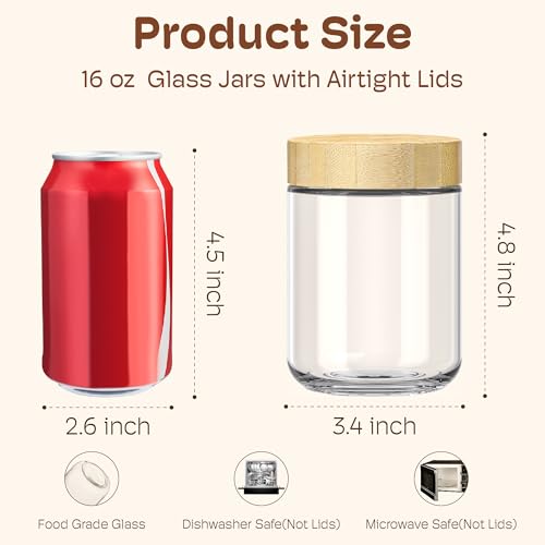4 pack 16oz Overnight Oats Containers with Bamboo Lids, Glass Jars with Airtight Lids for Meal Prep, Wide Mouth Mason Salad Jars, Glass Food Storage Container for Yogurt Chia Snacks Spice Sugar - color: 16oz 4 Pack