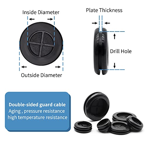 Vrupin 66Pcs Rubber Grommet Assorted Kit, Drill Hole Firewall Hole Plugs Wire Protection, 6 Sizes 1-13/16" 1-1/2" 1" 7/8" 5/8" 3/16" - size: 6 Sizes-Black