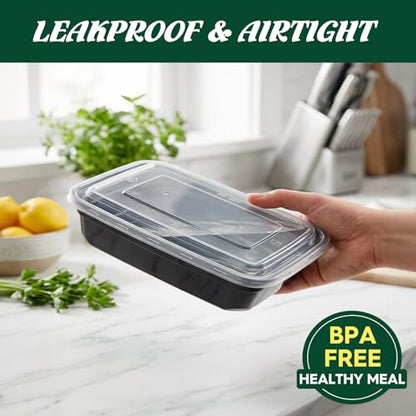 Glotoch Express Meal Prep Containers with Lids 32oz 100 Pack (200 Piece) | Reusable Sturdy Food Containers Leakproof Airtight Microwave Freezer Safe Plastic Bento Lunch Boxes for To Go Takeout