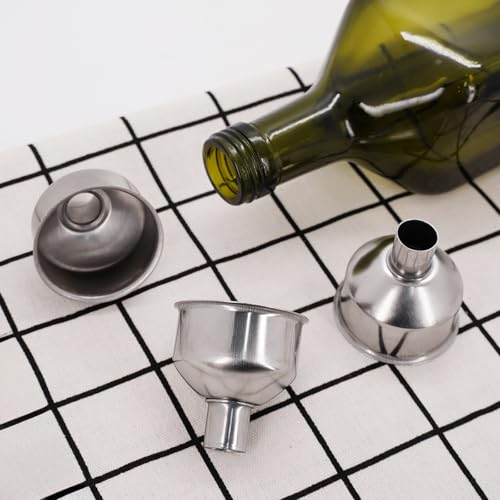 2Pcs Stainless Steel Small Funnel for Flask Small Funnels for Drinking Liquor Flask,Oil Bottle,Perfume Bottle,Amber Bottle, Spices Liquids Universal Mini Funnel Fit for 2/3" Spout (2)