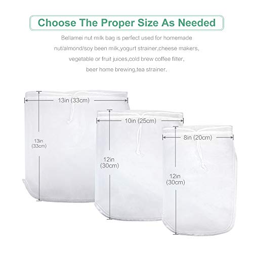 Nut Milk Bag Reusable 3 Pack Multi-size Food Strainer Nut Bags | for Straining Almond/Soy Milk Greek Yogurt Cold Brew Coffee Tea Beer Celery Juice Fine Nylon Mesh(8"x12"/10"x12"/13"x13") - size: 3 pack-8"x12"/10"x12"/13"x13"