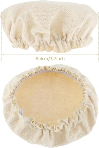 6 Pcs Beige Sourdough Starter Jar Cloth Covers,Cotton Linen Bread Fermentation Cover,Sourdough Starter Jar Kits Replacement,Elastic Cloth Covers Fit Jars Mouth from 3-4 inch Set Canning Lids