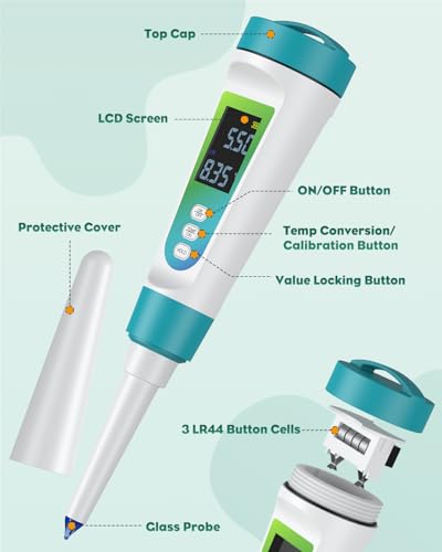 Pawfly Digital pH Meter for Food High Accuracy pH Tester for Sourdough and Bread, Food pH Meter for Fermentation pH Test Pen for Fermenting, Sausage, Canning, Meat, Cheese and Water