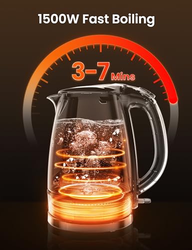 COMFEE' Electric Kettle, 1.7L Hot Water Boiler, 1500W Fast Boil, Glass Electric Tea Kettle with LED Indicator, Auto Shut-Off and Boil-Dry Protection, BPA Free - color: Deep Black, size: 1.8 Quarts