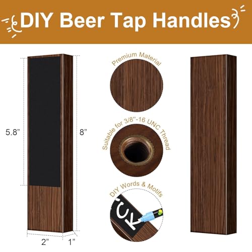 2PCS Beer Tap Handle - Wooden Walnut Chalkboard Keg Tap Handle, Bar Kegerator Tap Handles with 3 Pens, Draft Beer Faucet Handle for Beer Lovers