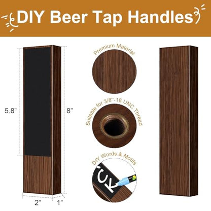 2PCS Beer Tap Handle - Wooden Walnut Chalkboard Keg Tap Handle, Bar Kegerator Tap Handles with 3 Pens, Draft Beer Faucet Handle for Beer Lovers