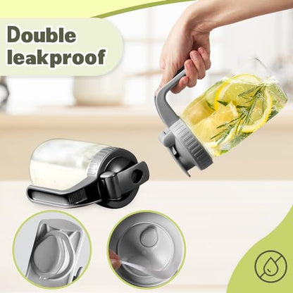 2 Pack Wide Mouth Mason Jar Lids V-Shaped with Handle, Mason Jar Pour Spout with Extended Flip Lid Easy to Open, Airtight Leak Proof and Durable - color: Grey+Black, size: 2pcs