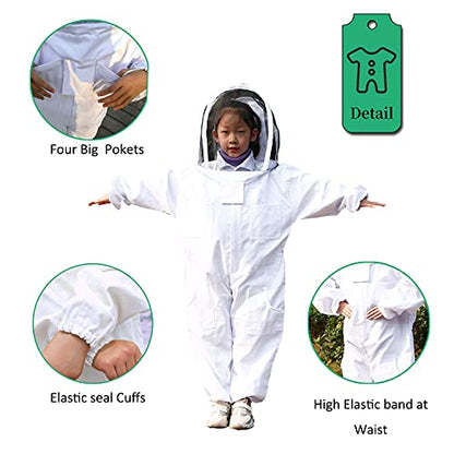 LONGADS Professional Bee Suit for Kid and Girl, Full Body Beekeeping Suit with Gloves & Protective Round Veil, Size Kid-M (Fits 3'4"-3'9") for Apiary & Backyard for Christmas - size: Kid-M for 3'4"-3'9"