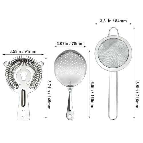 3-in-1 Cocktail Strainer Set, Includes Julep, Hawthorne, Fine Mesh Strainer, Food Grade 304 Stainless Steel, Complete Set Covering All Cocktail Straining Techniques, Essential Home Bar Tools