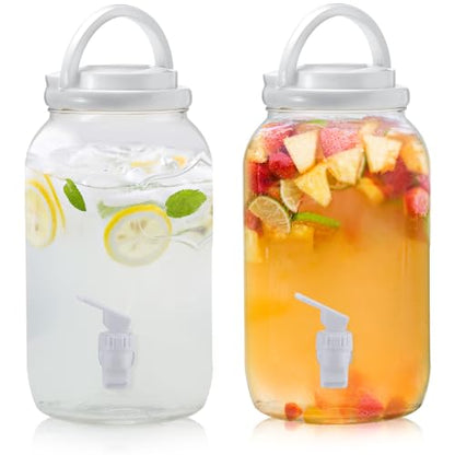 Havawish 2 Pcs 1 Gallon Plastic Beverage Dispenser with Spigot Clear Summer Kitchen Fridge Drink Dispenser for Parties Lemonade Juice Tea Beer Cold Water(White,Cylinder) - color: White, style: Cylinder