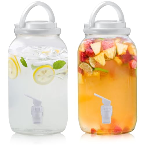 Havawish 2 Pcs 1 Gallon Plastic Beverage Dispenser with Spigot Clear Summer Kitchen Fridge Drink Dispenser for Parties Lemonade Juice Tea Beer Cold Water(White,Cylinder) - color: White, style: Cylinder