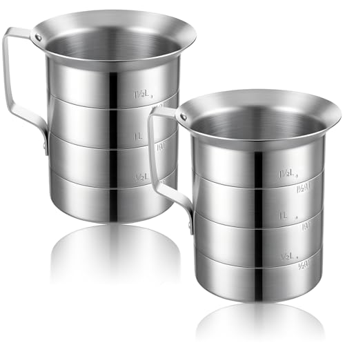 2 Pcs 2 Quart Aluminum Measure Cup Silver Metal Measuring Pitcher with Easy to Read Graduated Marking Handle Pouring Spout Kitchen Baking Tool for Liquid Flour Rice Sauce Measuring - size: 2 Quart