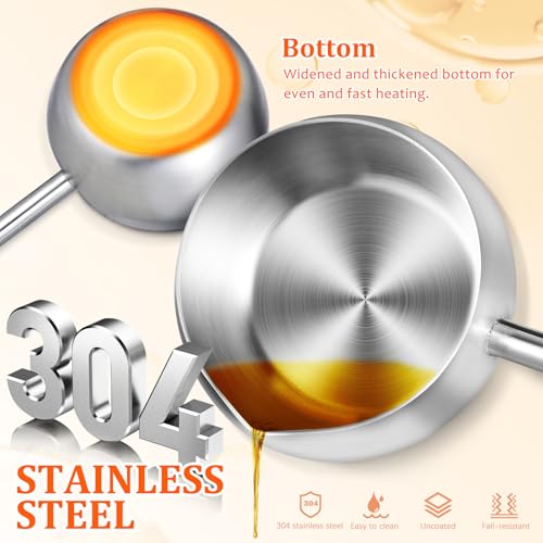PRETYZOOM Stainless Steel Oil Dipping Ladle with Long Handle 10.62In Sturdy Soup Spoon for Kitchen Cooking and Serving