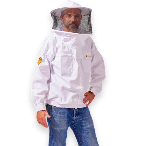 Sting Stopper Cotton Canvas Beekeeping Jacket with Round Veil - size: X-Large