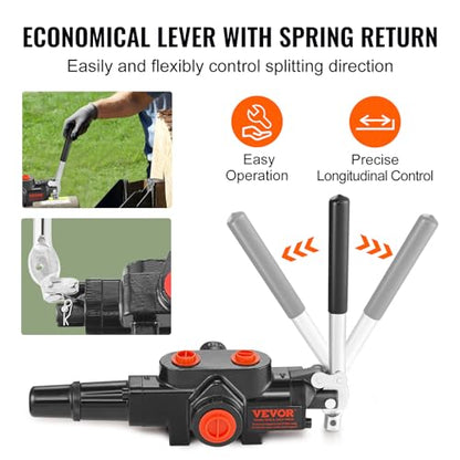 VEVOR Hydraulic Log Splitter Valve 1 Spool, 25 GPM Hydraulic Directional Control Valve, 3626PSI Hydraulic Loader Valve, Hydraulic Joystick Control Valve for Small Tractors, Loaders, Log Splitter